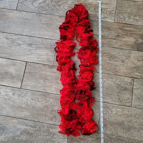 BOGO Scarf Sale - Hand Crafted crochet red ruffle scarf - Picture 5 of 6